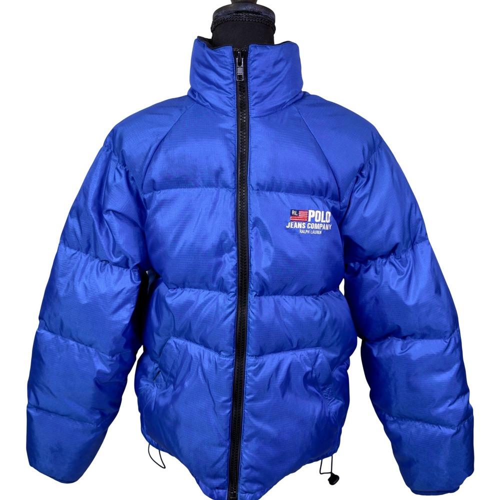 Polo Jeans Co Ralph Lauren Puffer Jacket Mens M Blue Down Fill Coat Y2K Retro